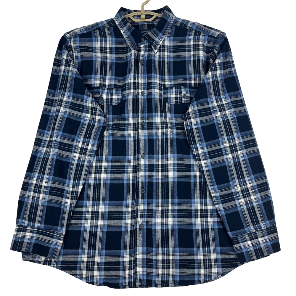 Faded Glory Flannel Shirt Mens XL (46-48) Navy Blue Plaid Cotton Button Down